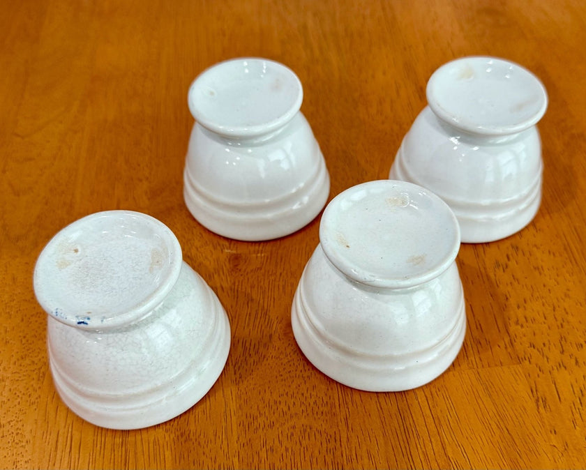 Set of 4 Vintage White Ceramic Restaurant-Ware Footed Egg Cups 3x2.5”