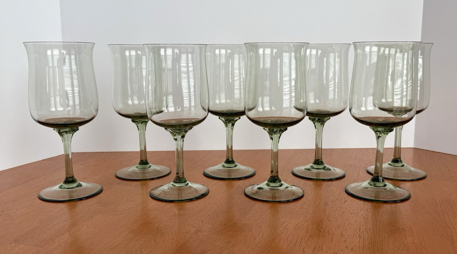 Vintage Set Of 8 Lenox Green Mist Water Goblets Expression Line Smoky Green Sage