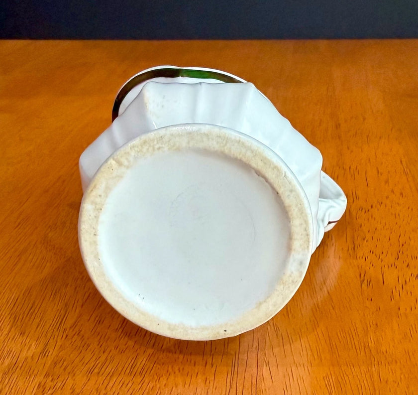 Vintage White Porcelain Creamer Pitcher Gold Gilt Trim Fluted Ribbed Design