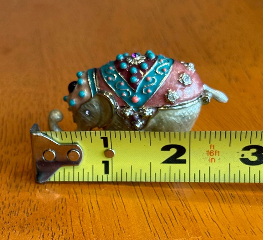 Vintage Monet Enameled Bejeweled Elephant Trinket Jewelry Box