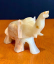 Vintage Hand-Carved Banded White Onyx Elephant Figurine Trunk Up Luck Stone