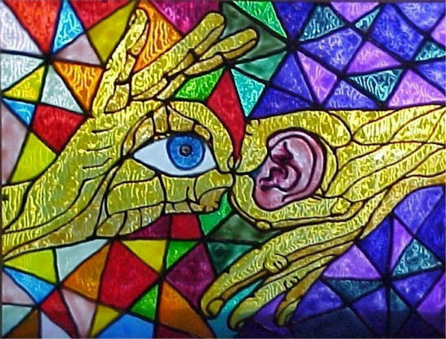 ASL Interpret Hand Painted Stained Glass Art Panel Framed Lexan 8x10 New Art