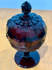 Vintage LG Wright Amethyst Purple Glass Pedestal Covered Candy Dish Grape Motif