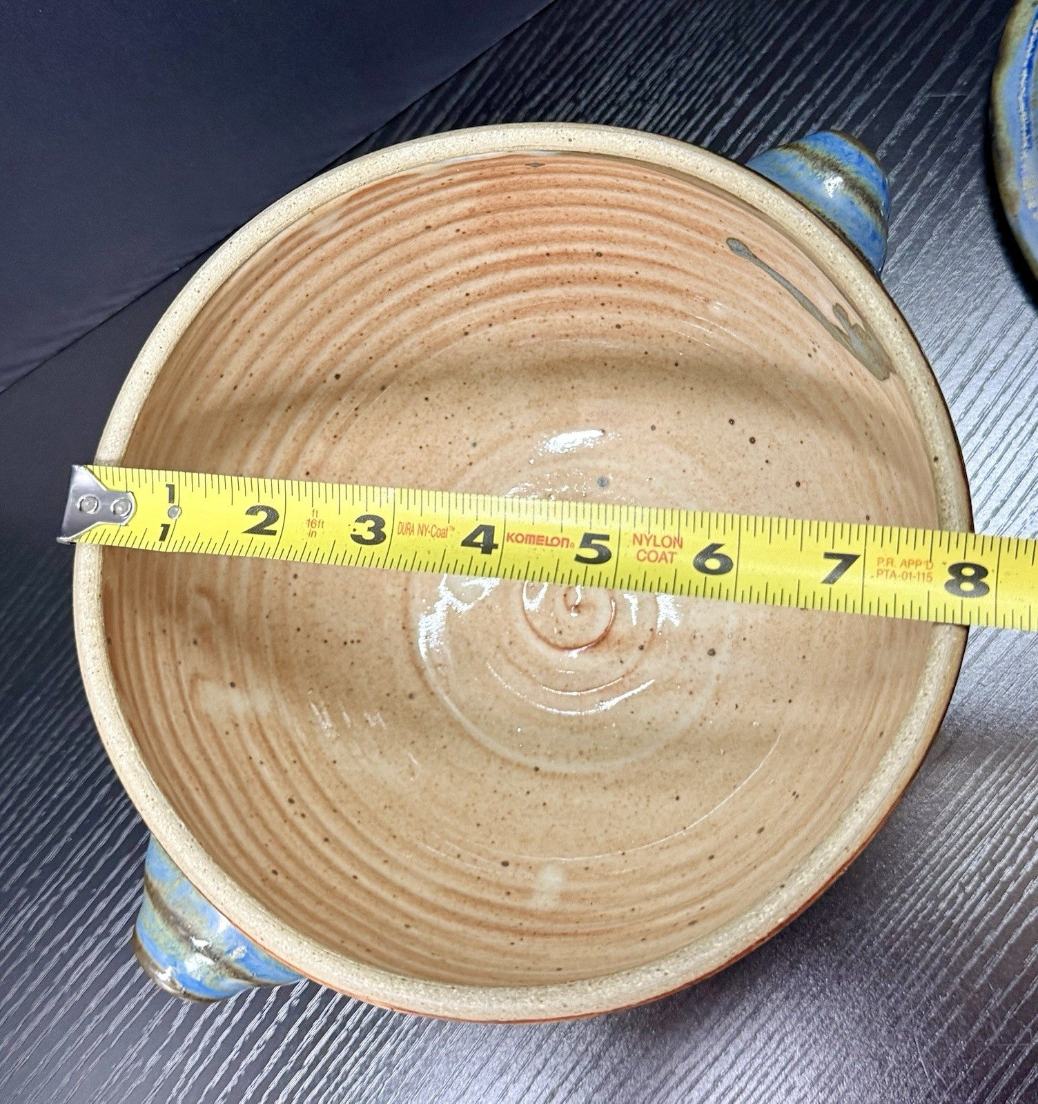 Vintage Earthenware Handmade Stoneware Pottery Lidded Crock Artisan Blue Brown