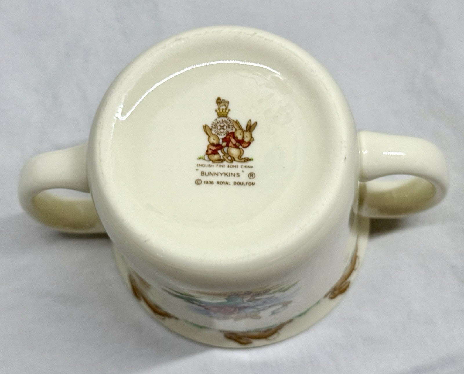 Vintage Royal Doulton Bunnykins Two-Handled Mug Roller Skating Bunnies 1936