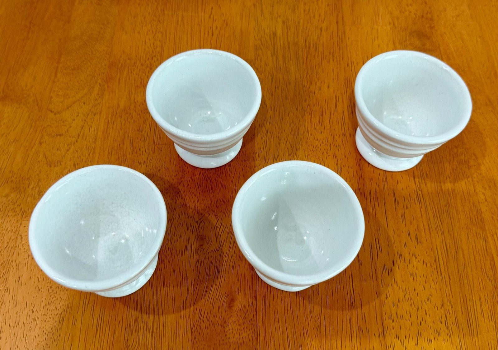 Set of 4 Vintage White Ceramic Restaurant-Ware Footed Egg Cups 3x2.5”