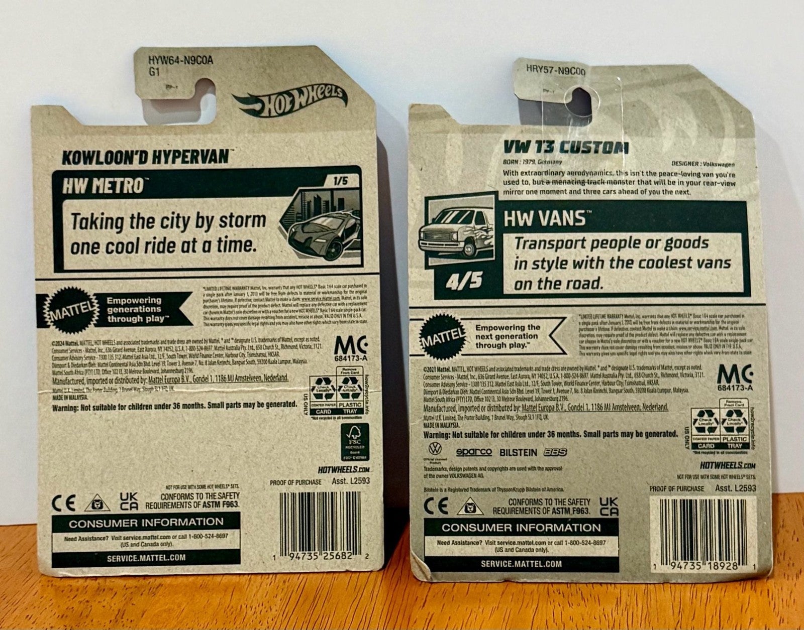 Set of 2 Hot Wheels Kowloon'd Hypervan HW Metro 6/250 and VW T3 Custom HW Vans