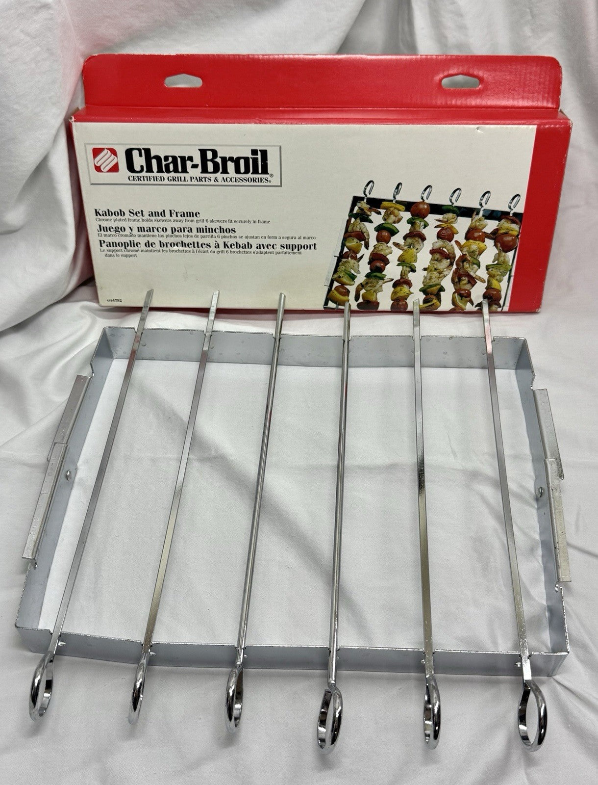 Vintage Kabob Set by Char-Broil Grilling Chrome Skewers Set of 6 and Frame & Box