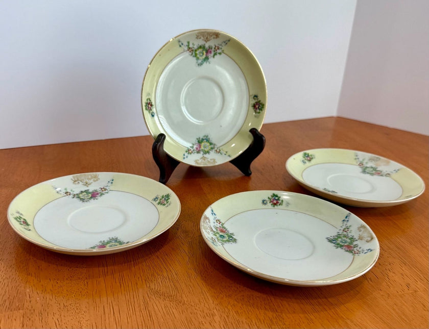 Set of 4 Vintage Hand Painted Floral Porcelain Saucers Made in Occupied Japan