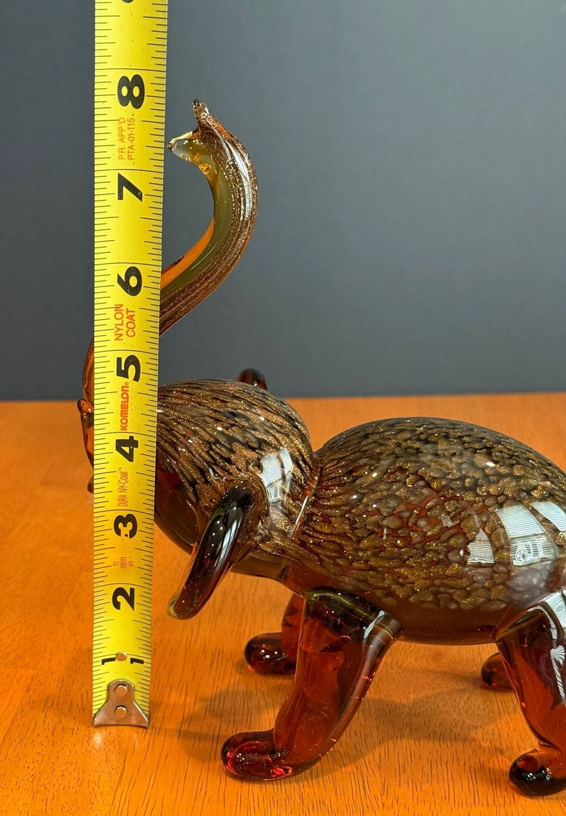 Dynasty Gallery Amber Art Glass Elephant Figurine with Gold Aventurine Flecks