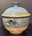 Vintage Earthenware Handmade Stoneware Pottery Lidded Crock Artisan Blue Brown