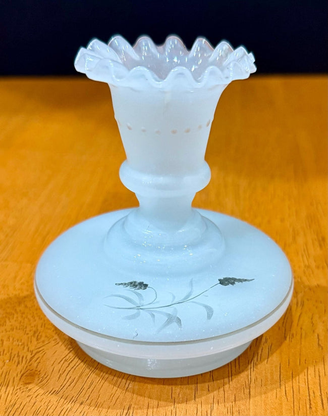 Vintage Victorian Bristol Frosted Glass Candle Holder Floral Hand-Painted