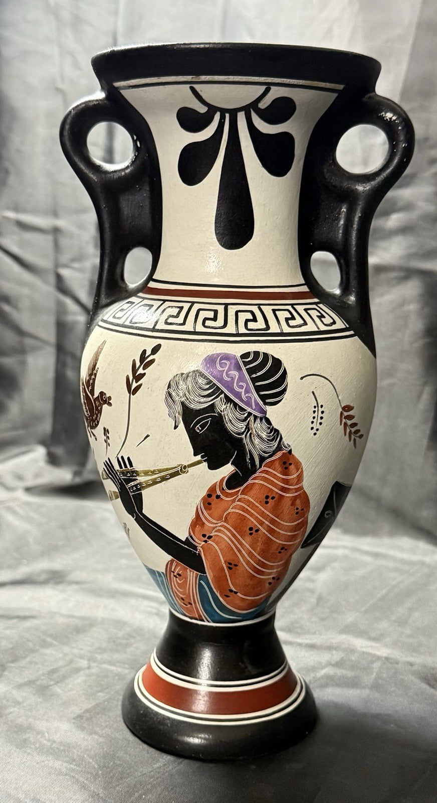 Vintage Amphora Made in Greece Hand Painted Art Pottery Greek Replica Urn Vase