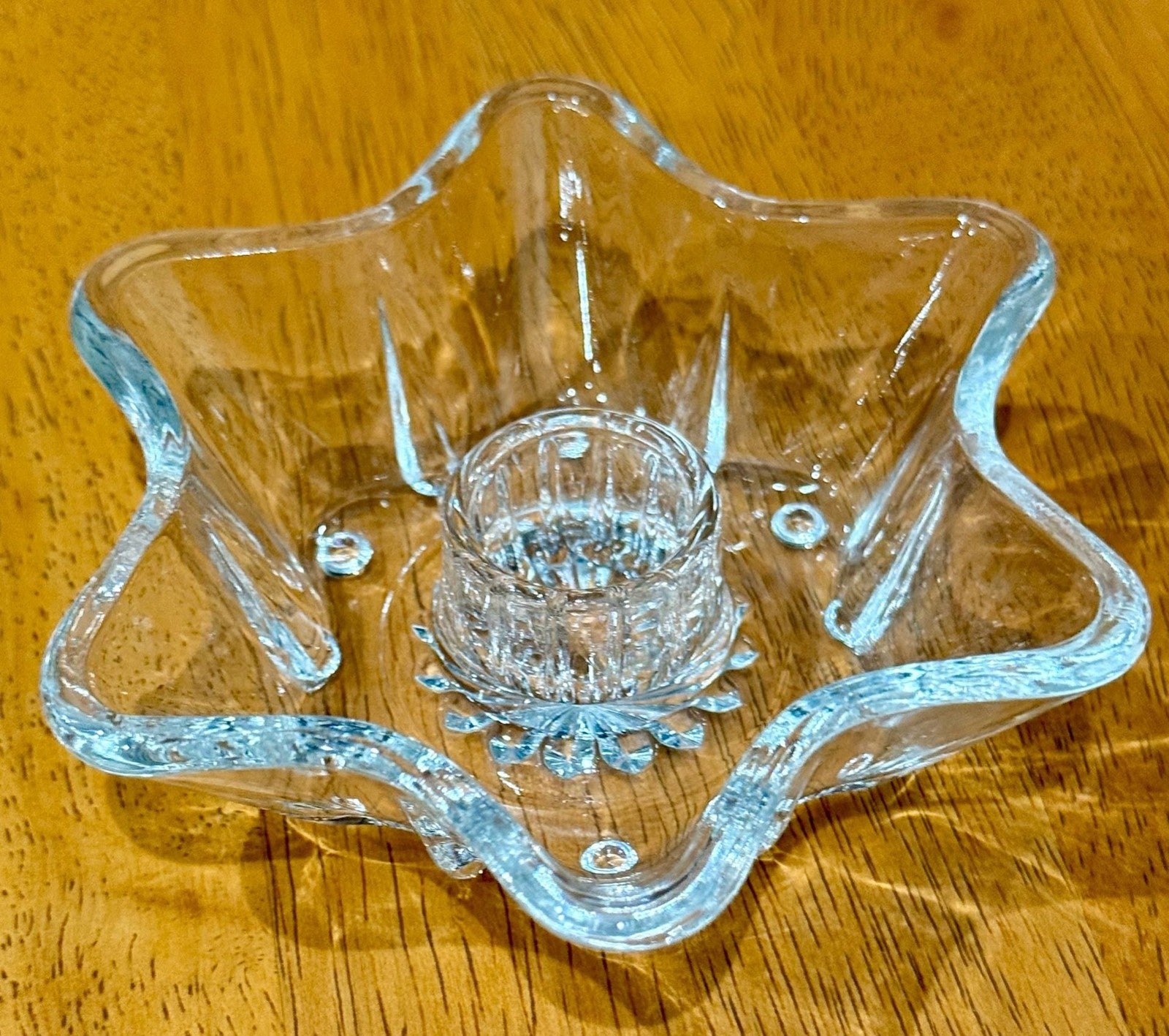 Vintage Hazel-Atlas Clear Pressed Glass 6-Point Star Taper Candle Holder