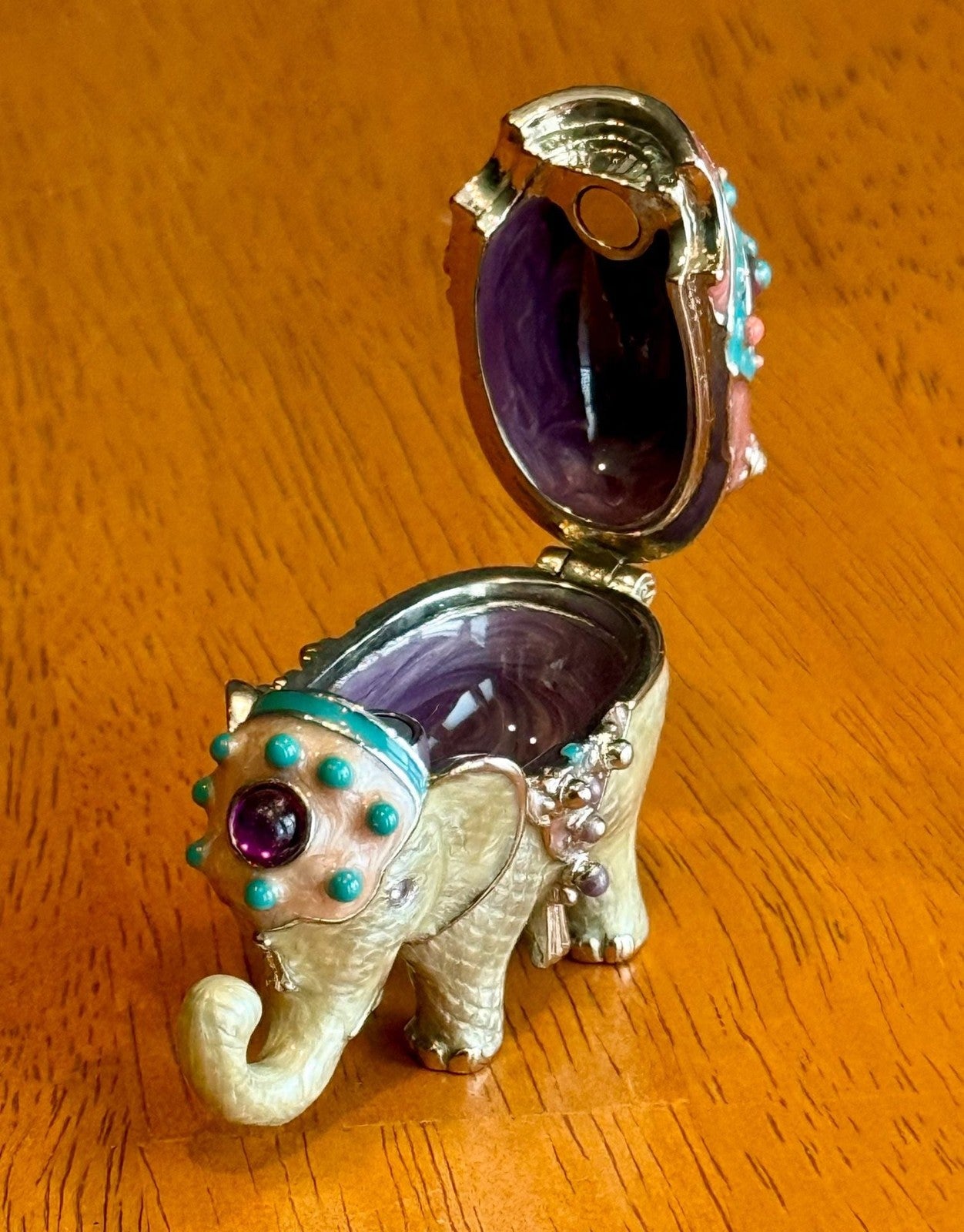 Vintage Monet Enameled Bejeweled Elephant Trinket Jewelry Box
