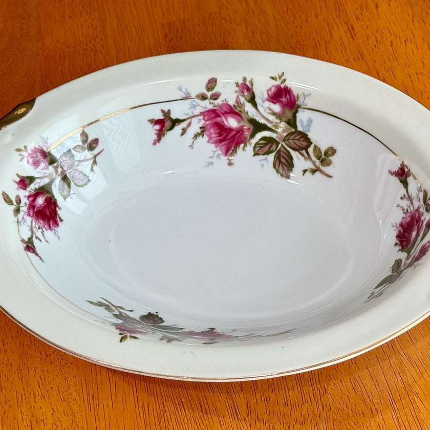 Vintage Moss Rose Fine China Oval Serving Veggie Bowl Made in Japan