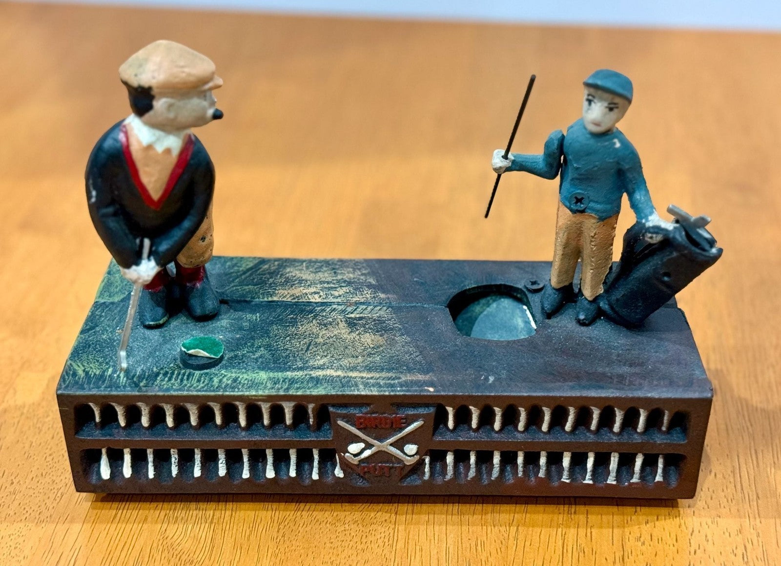 Vintage Cast Iron Birdie-Putt Mechanical Golf Coin Bank