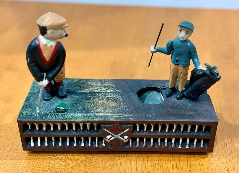 Vintage Cast Iron Birdie-Putt Mechanical Golf Coin Bank