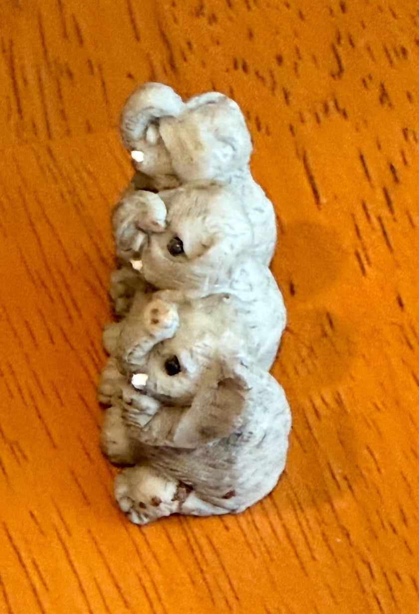 Stone Critters Vintage Three Wise Elephants Figurine Hear See Speak No Evil SC-423