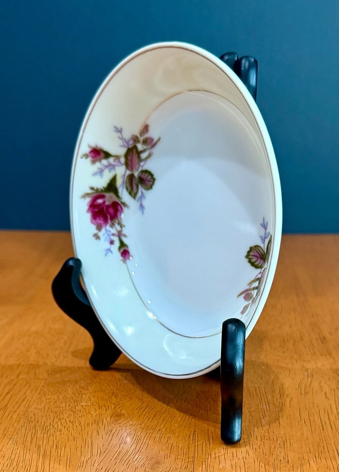 Vintage Moss Rose Floral Pattern Fine China Made in Japan Coupe Dessert Bowl