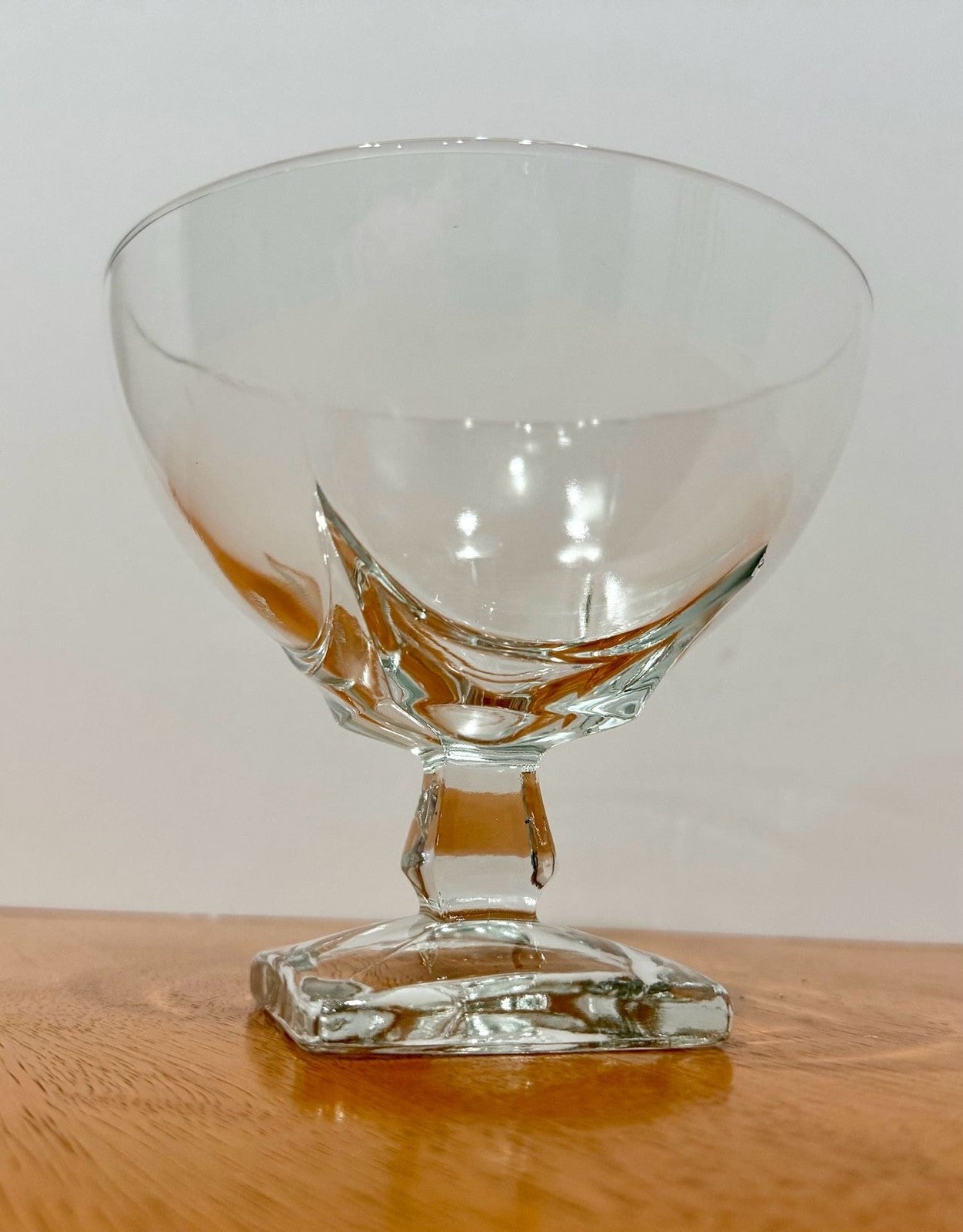Vintage Clear Glass Pedestal Compote Bowl Square Base 5” Candy Dish Fancy