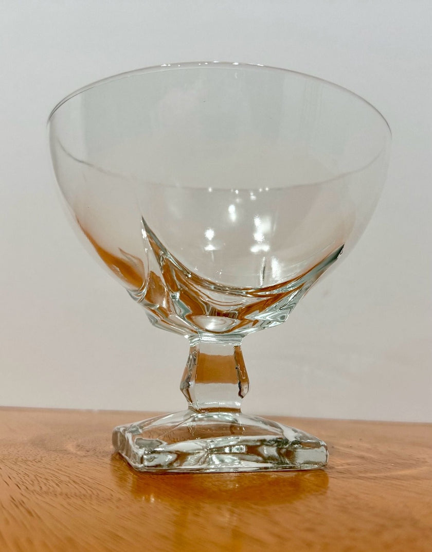 Vintage Clear Glass Pedestal Compote Bowl Square Base 5” Candy Dish Fancy