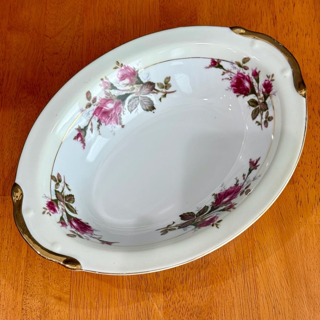 Vintage Moss Rose Fine China Oval Serving Veggie Bowl Made in Japan