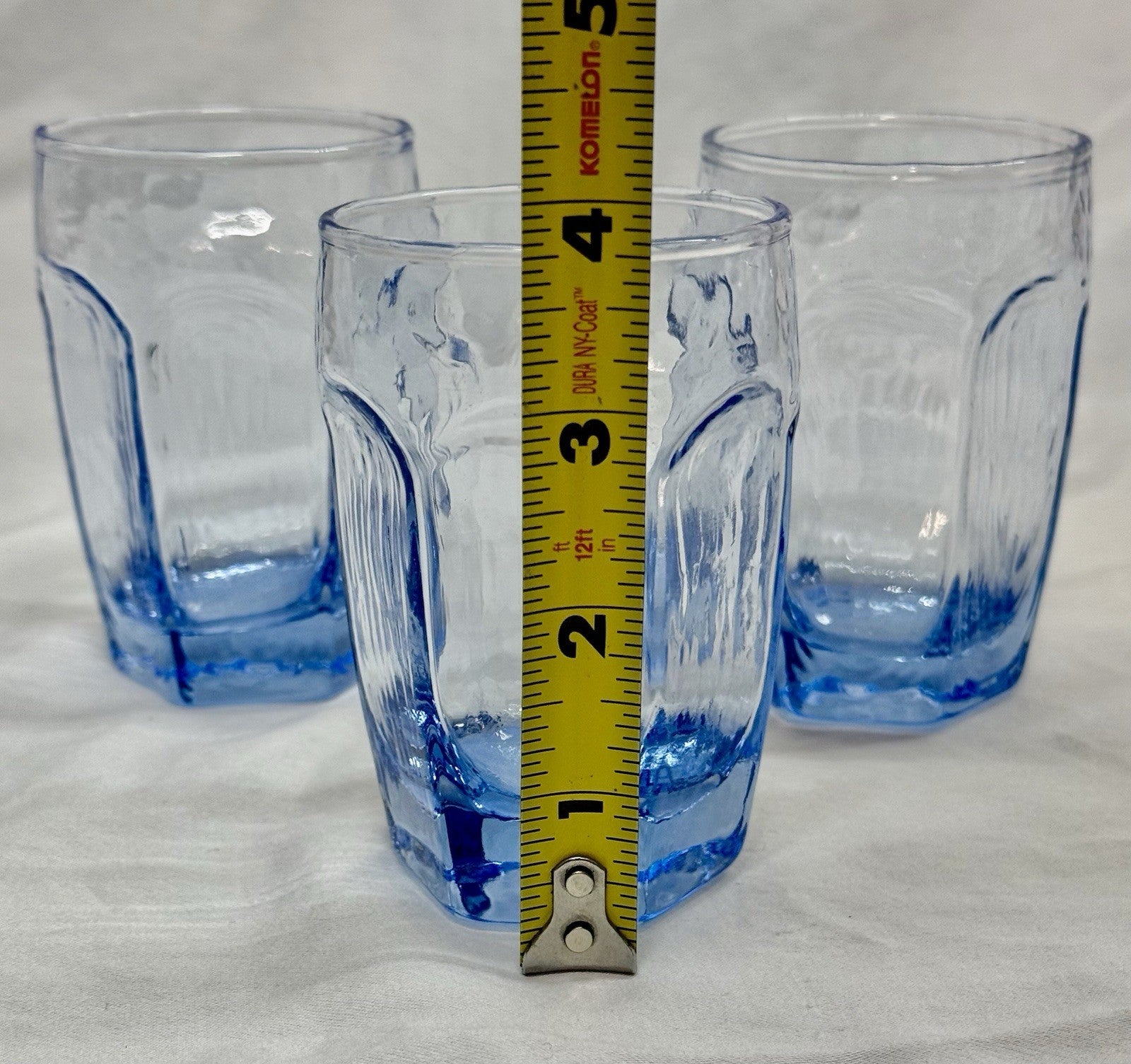 Vintage Set Of 2 Libbey Chivalry Blue Juice Glasses Set 3.75” Textured Panels