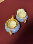 Iridescent Blue Lusterware Sugar and Creamer Set Gold Trim Handles