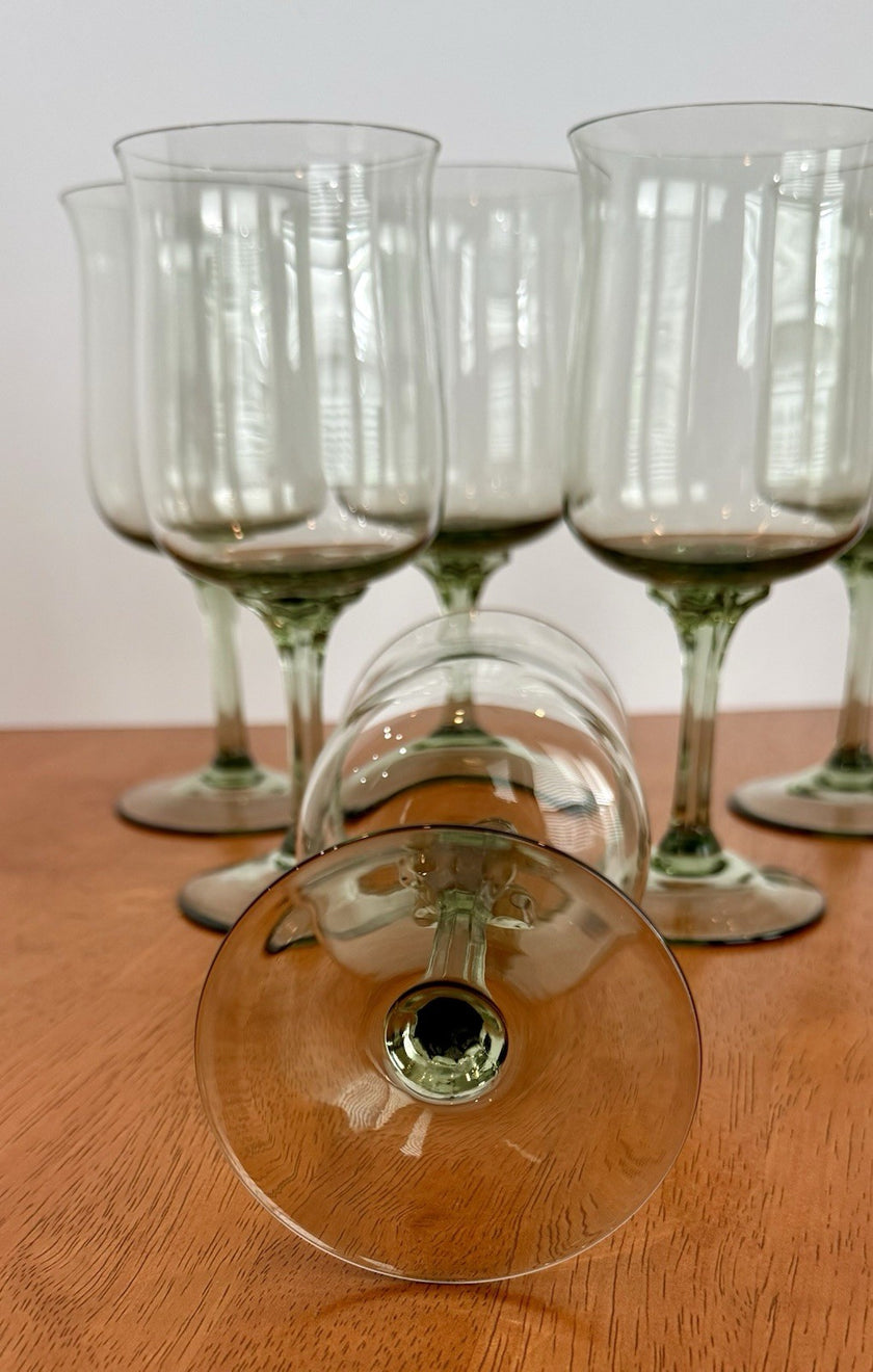 Vintage Set Of 8 Lenox Green Mist Water Goblets Expression Line Smoky Green Sage