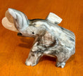 Vintage Hand-Carved Grey Marbled Onyx Elephant Figurine Good Luck Trunk Up