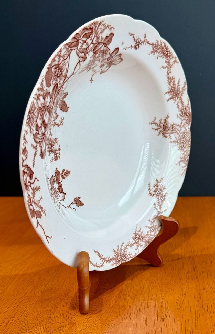 Colonial Pottery Stoke England Clifford Pattern Brown Transferware Soup Bowl