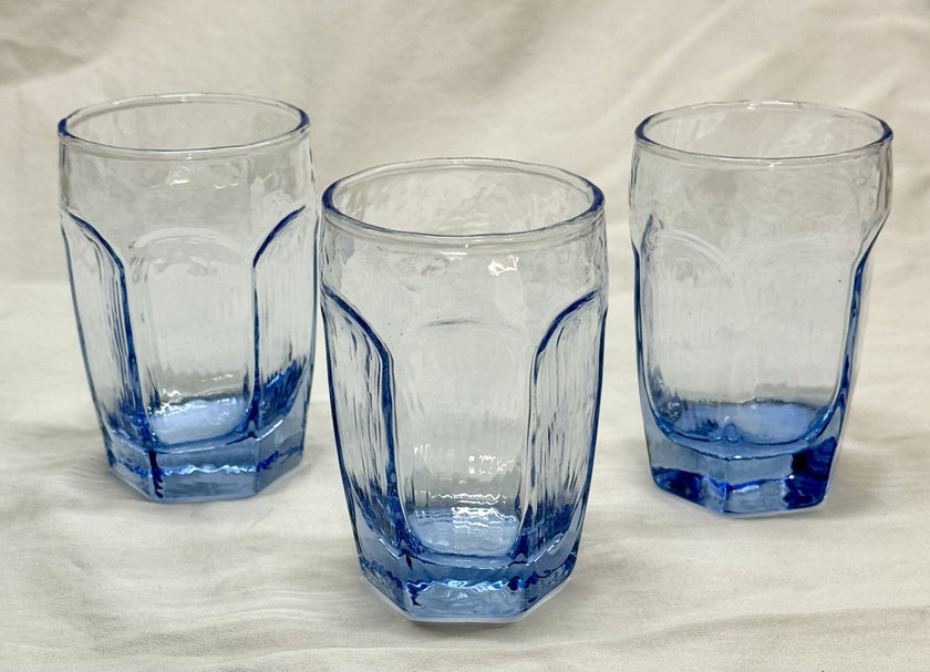 Vintage Set Of 2 Libbey Chivalry Blue Juice Glasses Set 3.75” Textured Panels