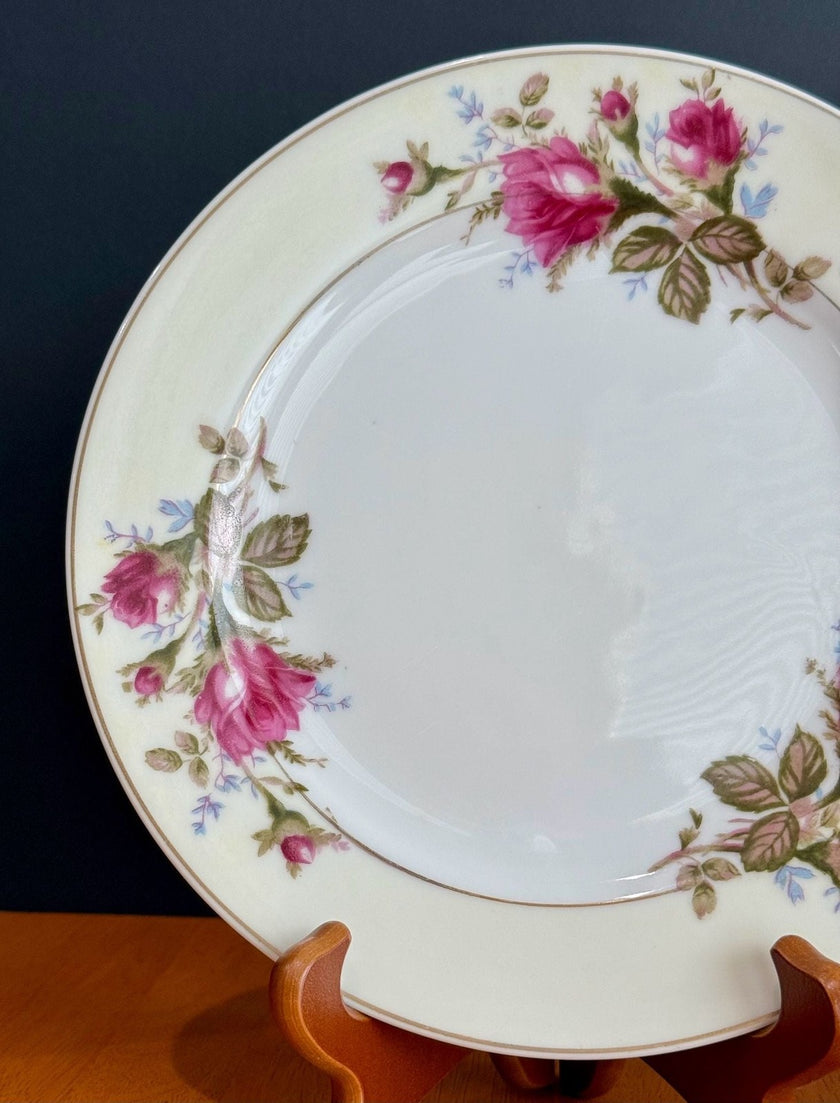 Vintage Moss Rose Fine China Luncheon Dinner Plate Made Japan Gold Rim