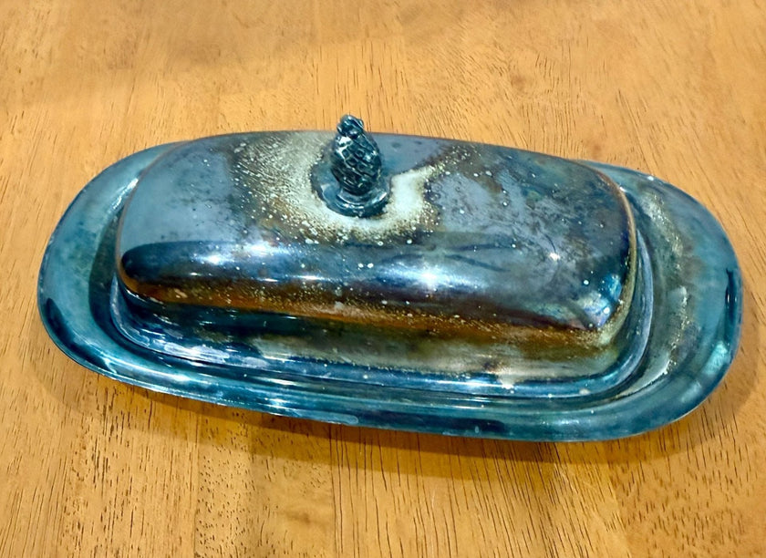 Vintage Wm Rogers Silverplate Butter Dish with Pineapple Finial
