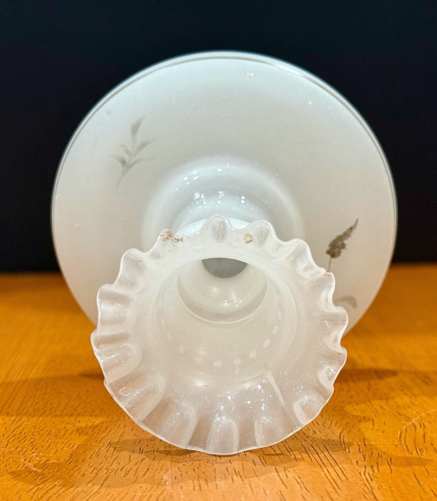 Vintage Victorian Bristol Frosted Glass Candle Holder Floral Hand-Painted