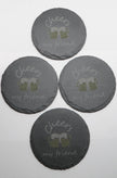 Set of 4 Round Laser Engraved Slate Coasters Cheers My Friend Mugs Multicolor