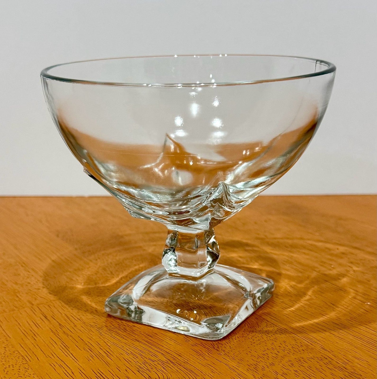 Vintage Clear Glass Pedestal Compote Bowl Square Base 5” Candy Dish Fancy