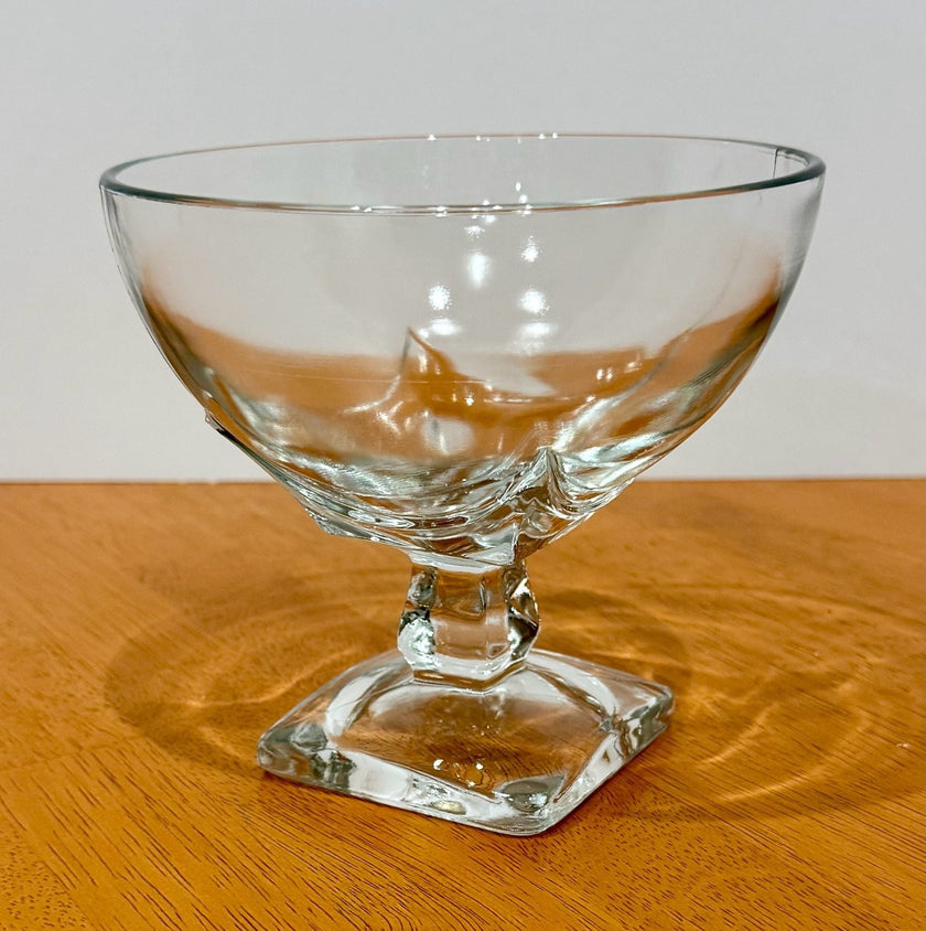 Vintage Clear Glass Pedestal Compote Bowl Square Base 5” Candy Dish Fancy