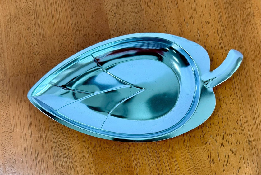 Vintage Mid-Century Modern Chrome Leaf Shaped Trinket Dish