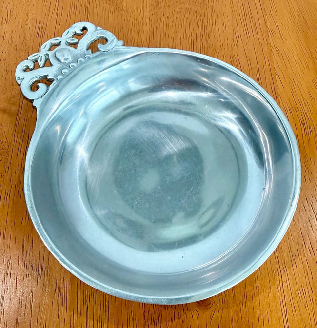 Vintage Nambe 224 Metal Decorative Porringer Bowl with Scroll Handle