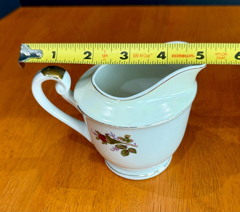 Vintage Fine China Made in Japan Moss Rose Creamer with Sugar Bowl & Lid Set