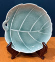 Vintage Japanese Celadon Crackle Glaze Bodhi Leaf Trinket Dish 5.5”