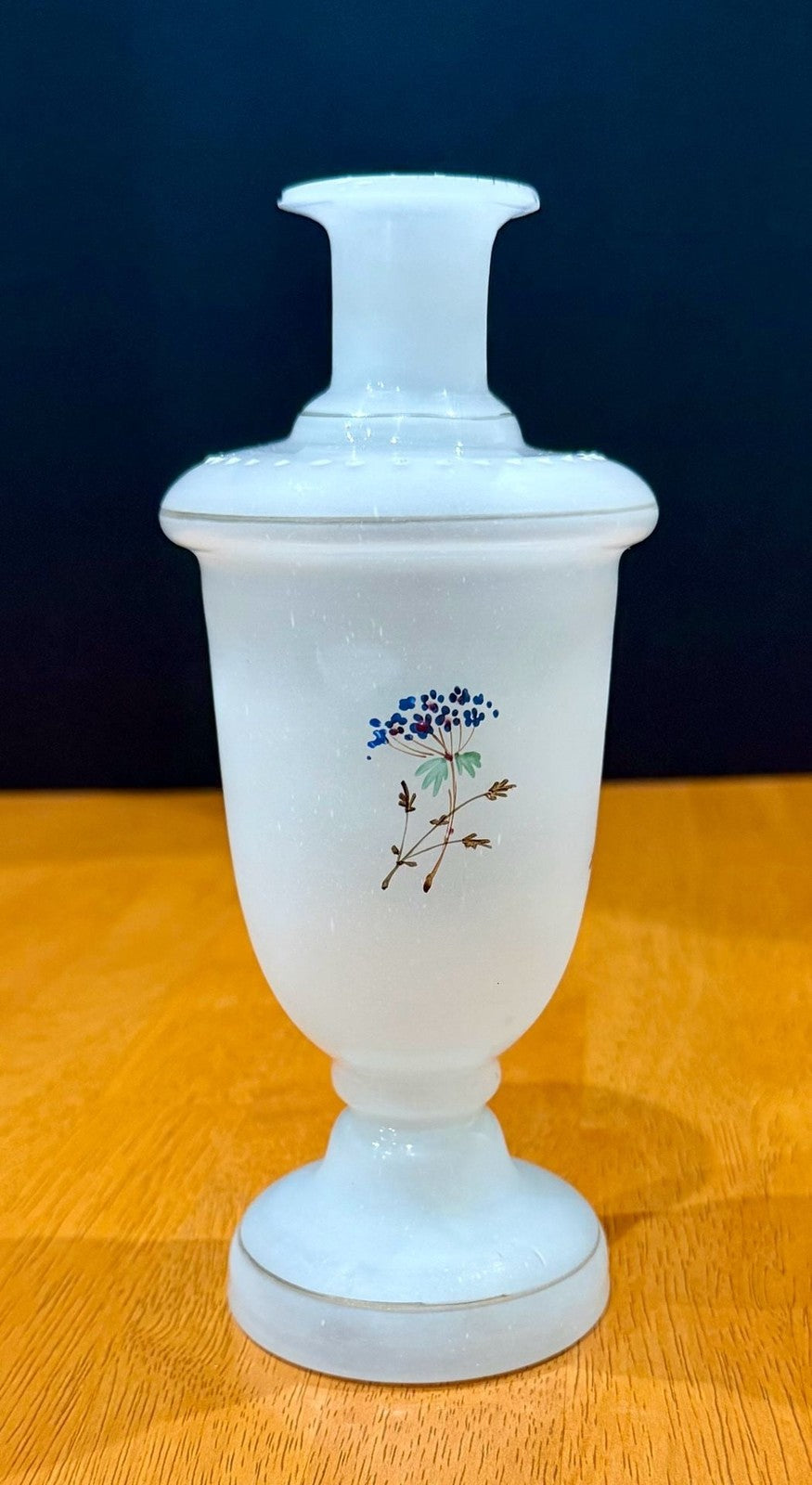 Vintage Victorian Bristol White Opaline Hand-Painted Floral Glass Vase