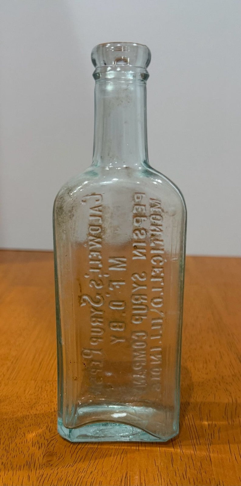 Antique Dr. W.B. Caldwell's Syrup Pepsin Bottle Clear Blue Tint Glass