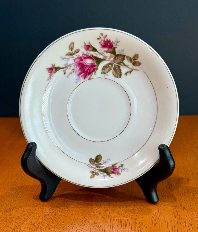 Vintage Fine China Moss Rose Pattern Teacup Saucer Made in Japan