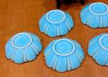 Set of 7 Vintage Turquoise Blue Glazed Ceramic Scalloped Salt Cellar Dip Bowls