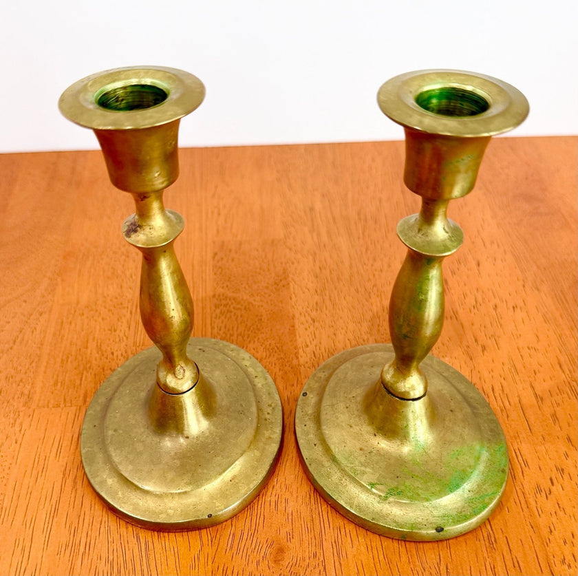 Vintage Solid Brass Candlestick Holders Set of 2