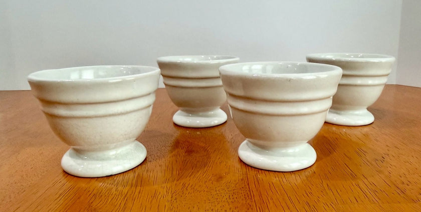 Set of 4 Vintage White Ceramic Restaurant-Ware Footed Egg Cups 3x2.5”