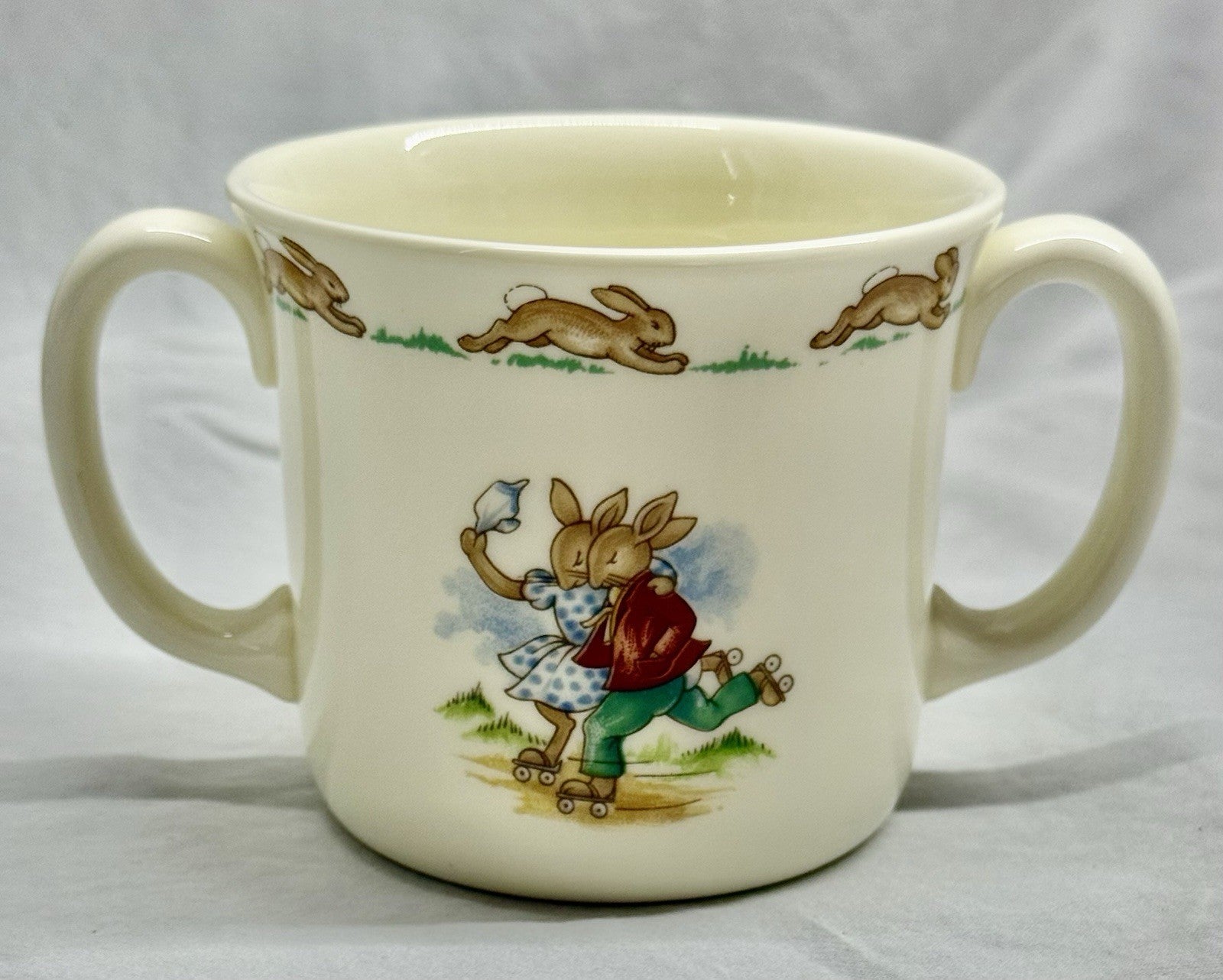 Vintage Royal Doulton Bunnykins Two-Handled Mug Roller Skating Bunnies 1936